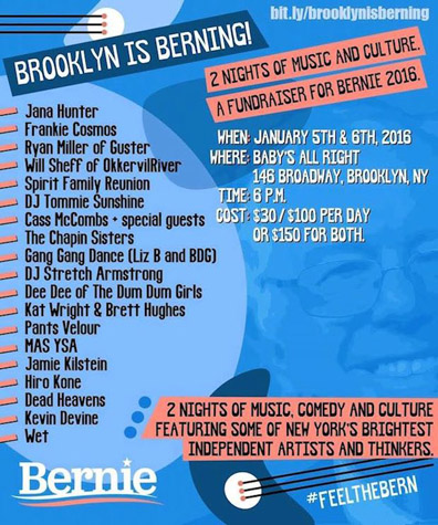 Bernie Sanders Concerts to Feature Members of Dum Dum Girls, Okkervil River, Gang Gang Dance